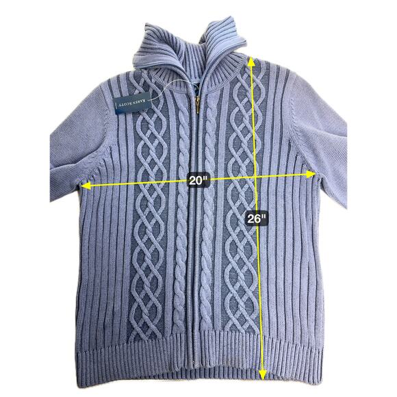 NWD Karen Scott Blue Cable Knit Fisherman Sweater Zip Up Womens Size Large L Y2K - Picture 10 of 12